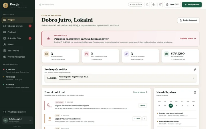 Dosije AI, predmeti i rokovi
