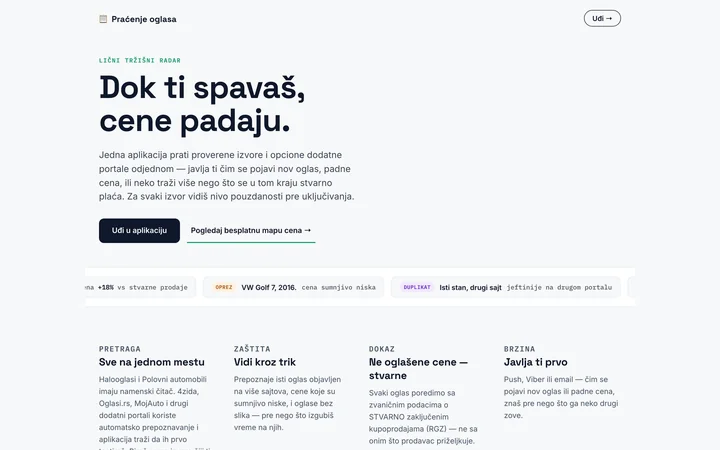 Praćenje oglasa, prikaz aplikacije
